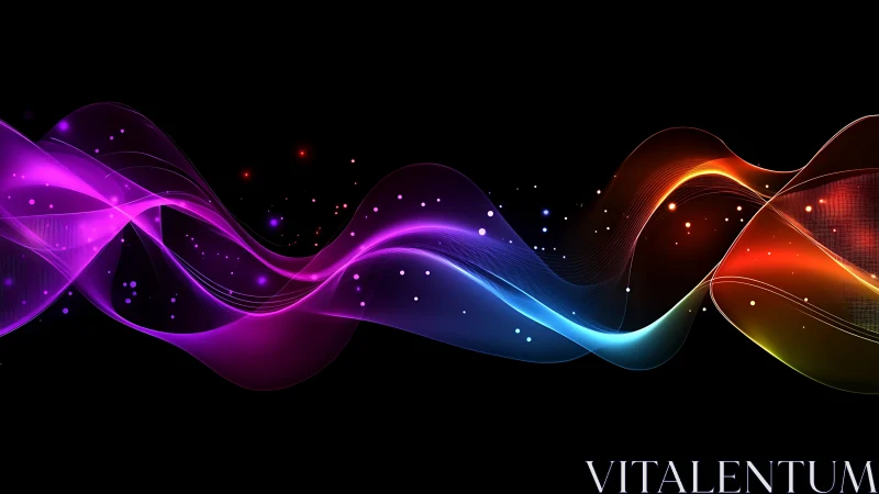 Prismatic light waves dance across a cosmic digital night.