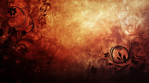 Floral vector silhouettes on textured warm gradient background.