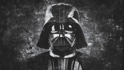 Shadowed cyber helm against a star-scarred void backdrop.