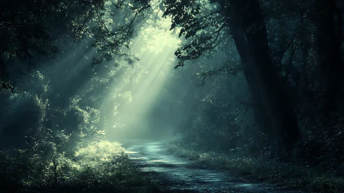 Mystical Forest Cathedral: Volumetric Light Through Dense Woodland