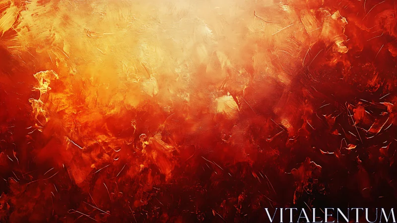 Fiery Abstract Painting with Bold Red and Orange Brushstrokes.