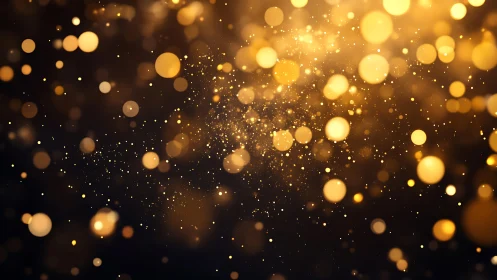 Elegant golden bokeh lights on dark background, festive abstract style.