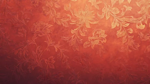 Burnished orange floral wallpaper with embossed texture pattern.