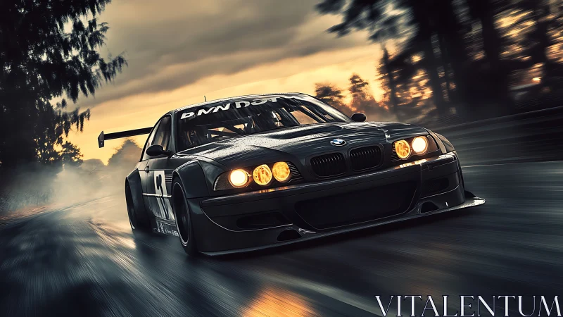 Nightfall racer lunges through a neon-tinged storm of speed.