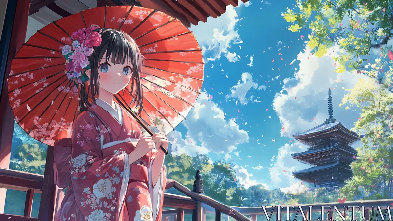 Gentle kimono moment unfolds under a bright spring sky