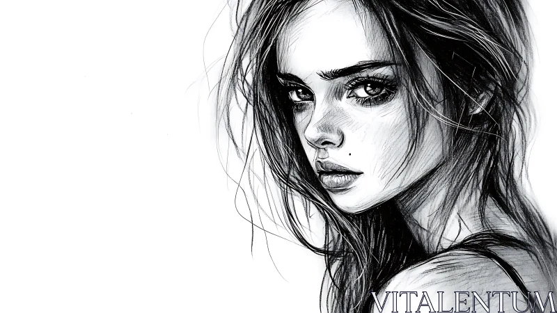 Ink-drawn gaze of a wild-haired girl in quiet rebellion.