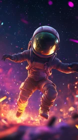 Starbound drifter surfing neon embers in voidfire glow.