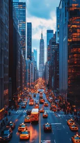 New York avenue glows with warm lights beneath cold skies
