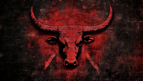 Red bull head emblem on distressed dark background.