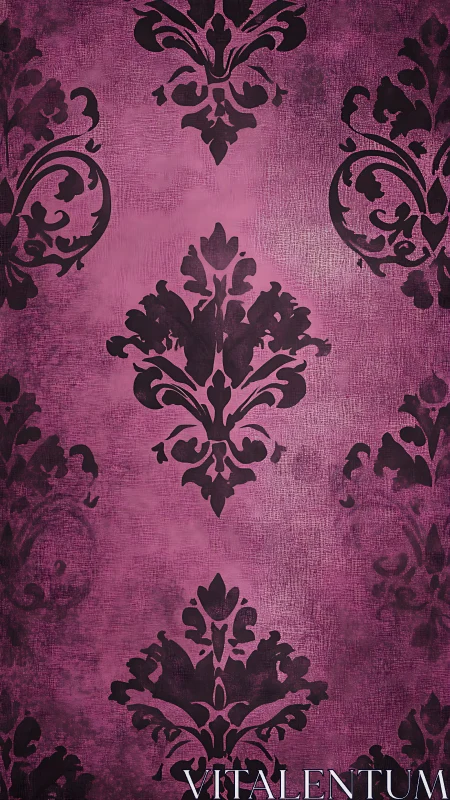 Vintage damask wallpaper pattern on textured magenta background