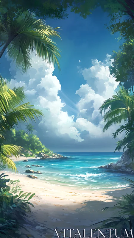 Tropical Beach Paradise with Palm Trees and Ocean Vista