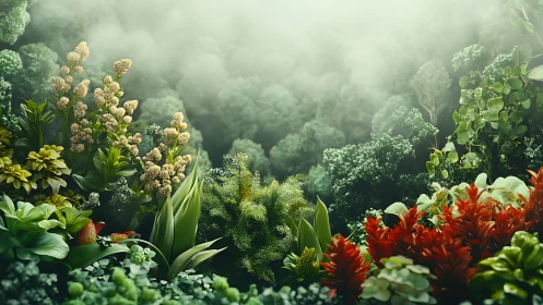Layered Garden Composition with Foliage and Flowering Plants