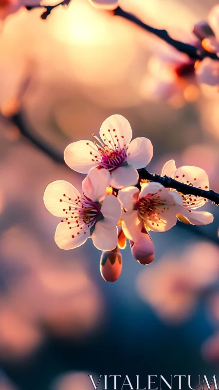 Spring Blossom Cluster in Golden Hour Illumination with Shallow Depth