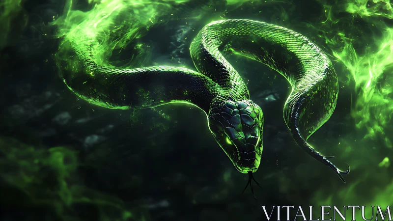 Venom-bright serpent carves luminous arcs through void