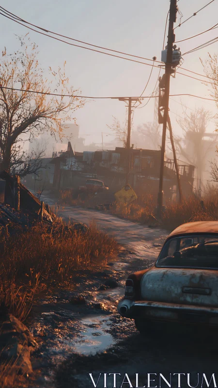 Sunburnt wasteland road where rusted memories linger on.