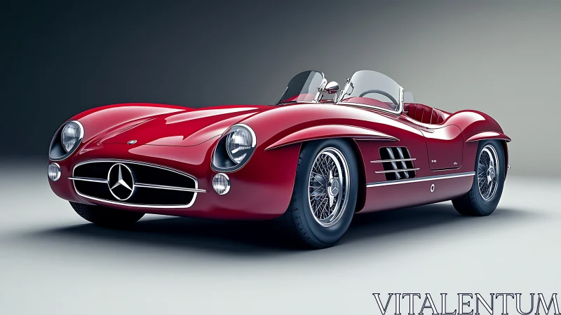 Red classic Mercedes roadster in clean studio setting.