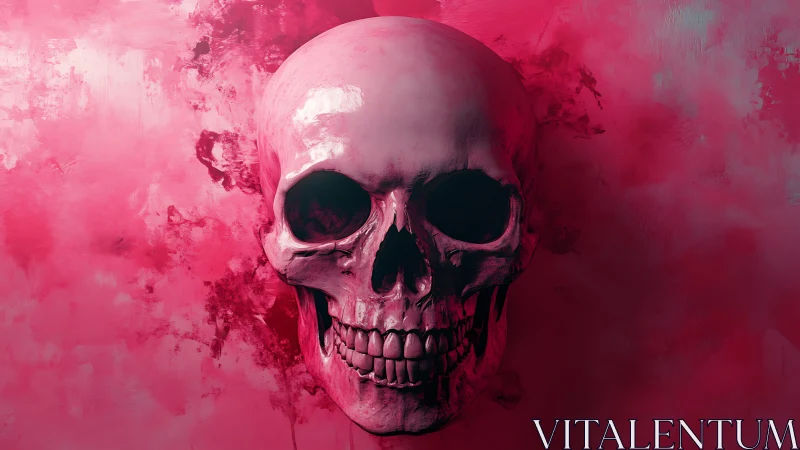 Pink skull emerges from vivid abstract smoke background.