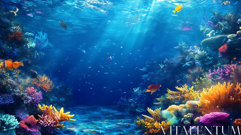 Colorful coral reef scene with tropical fish underwater.