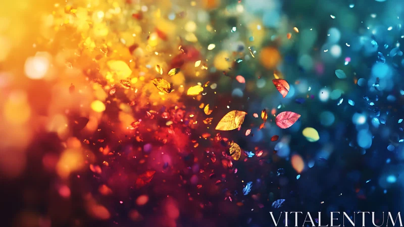 Colorful falling leaves in abstract bokeh light field.