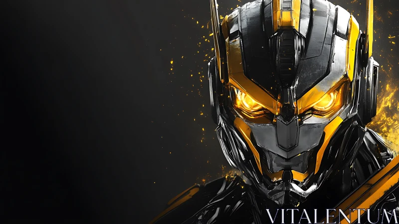 Cybernetic combat helmet glows with molten amber optics