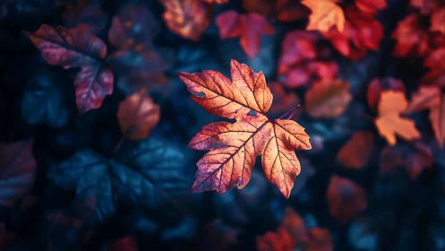 Lone ember leaf drifting above a twilight forest floor.