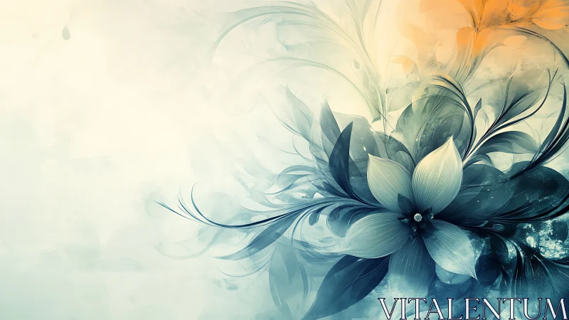 Abstract floral bloom merges cool teal and warm amber light