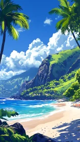 Tropical Coastal Paradise with Verdant Cliff and Azure Waters.