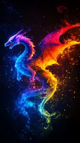 Bifurcated elemental dragon in neon chromatic digital painting.
