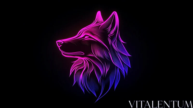 Neon wolf profile glows with vivid pink and blue lines.