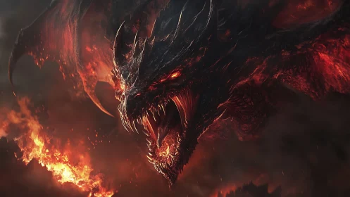Volcanic draconic predator in high-energy combustion storm.