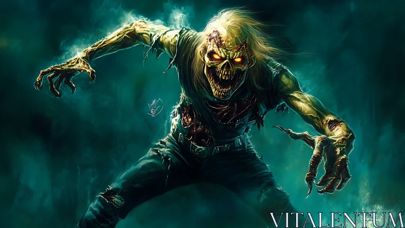 Haunting undead creature lunges from glowing green mist.