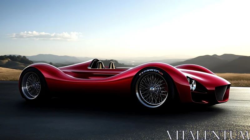 Crimson road-stream coils low against a fading mountain horizon