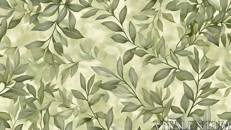 Green botanical foliage pattern on light textured background.