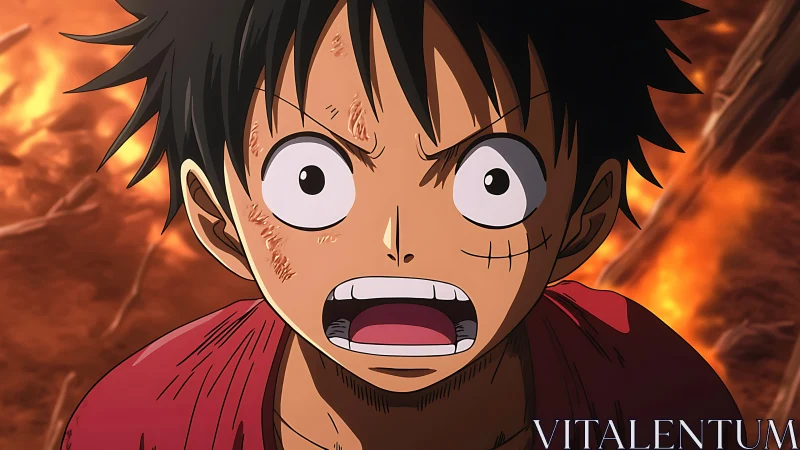 Anime character with distressed expression faces upward