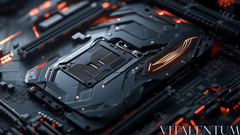 Futuristic gaming motherboard socket with neon highlights.