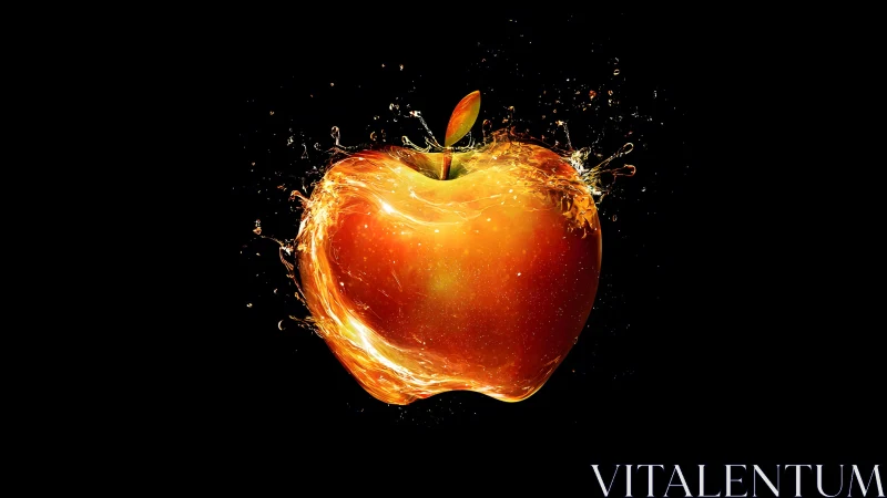 Vibrant Apple Splash Digital Art on Black Background.