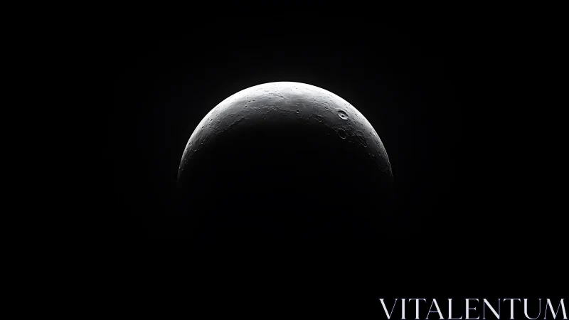 Crescent moon reveals cratered limb in stark black void.