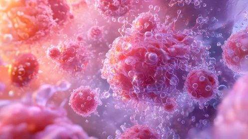 Microscopic View of Cells in Vivid 3D Digital Art Style.