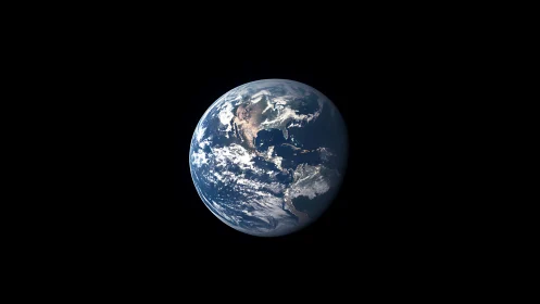 Earth viewed from space against deep black background.