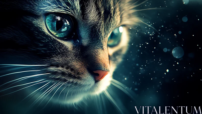 Feline with Luminous Turquoise Eyes in Particle Light.