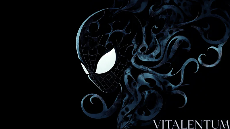 Dark webbed mask emerges amid swirling shadow tendrils.