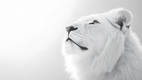 High-key photoreal profile of a white lion in side elevation.