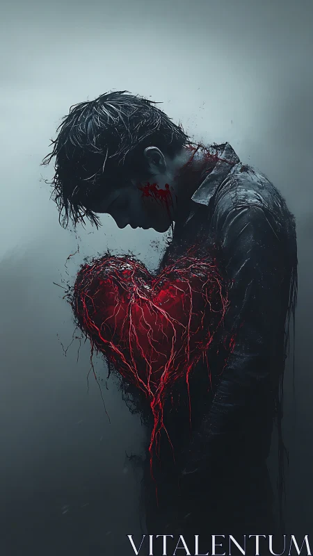 Hemorrhaging cardiac iconography in desaturated figure study.