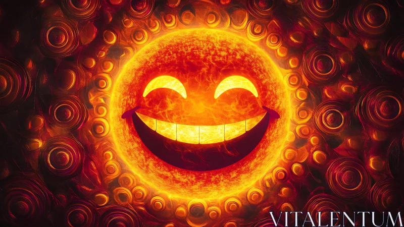 Radiant solar emoji rendered as molten cosmic vortex sphere