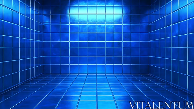 Electric blue tiled chamber hums softly with digital silence