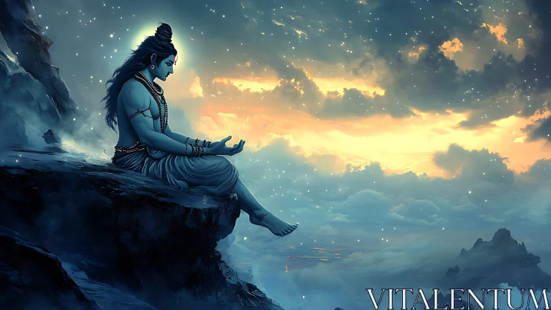 Skyline mystic in twilight clouds of meditative thunder.