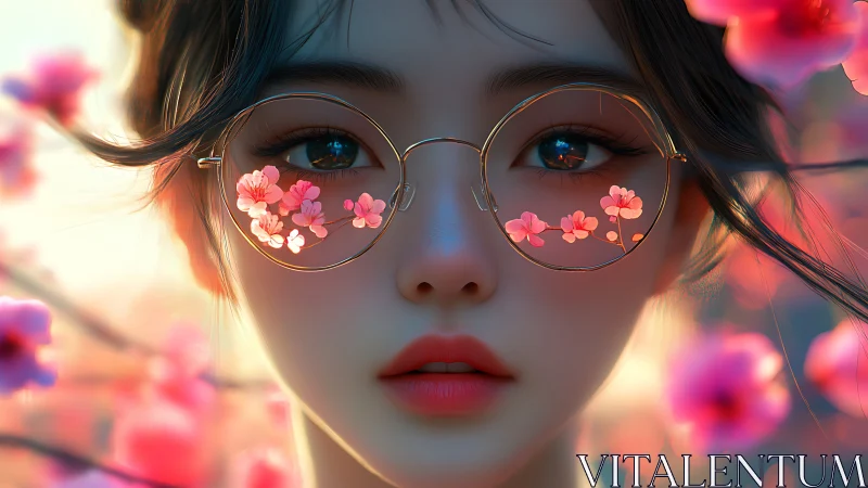 Gentle spring gaze through glasses filled with pink blossoms
