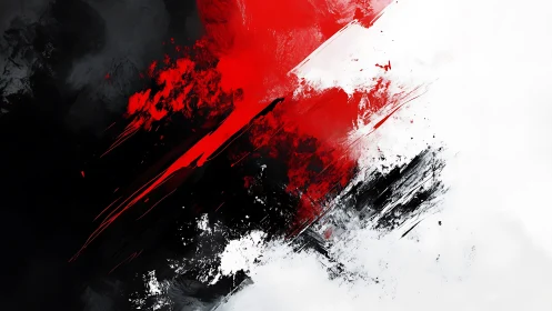 Bold Abstract Painting with Red, Black, and White Brush Strokes.