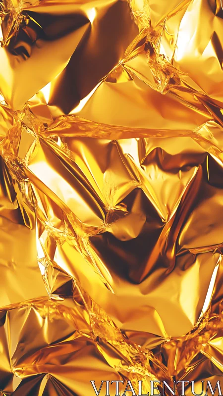 Macro study of crumpled reflective golden metallic foil surface
