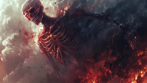 Colossal ember skeleton strides between cloud and inferno